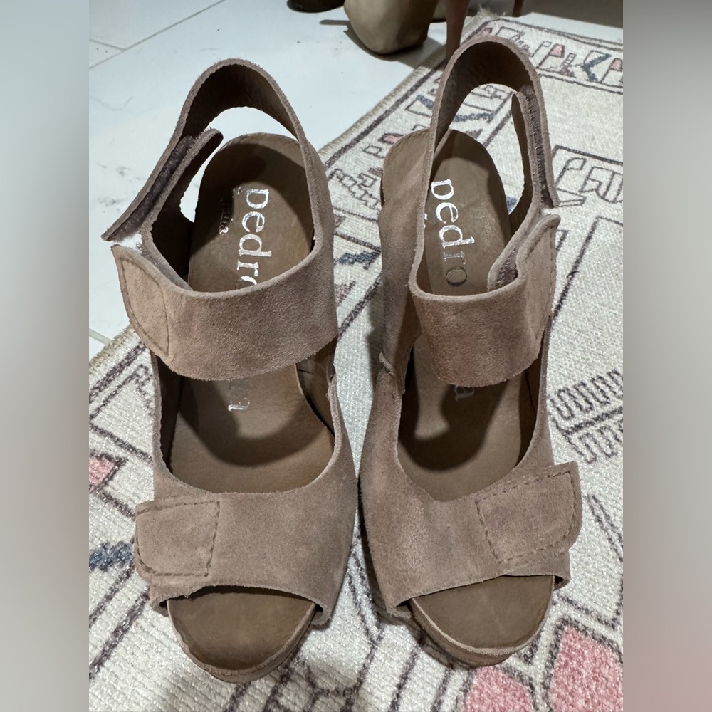 Pedro Garcia Tan Suede Wedge Sandals